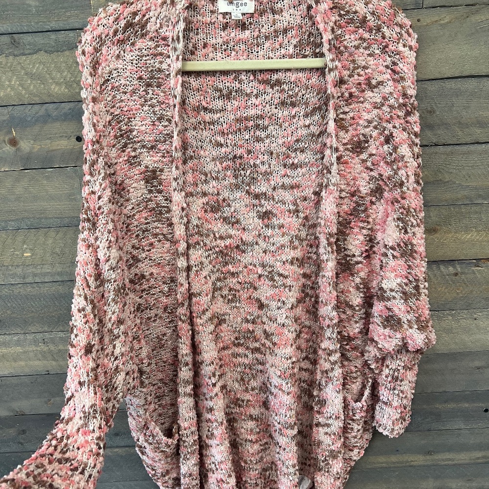 Multi-color Knit Long Sleeve Open Front Cardigan with Front Pockets